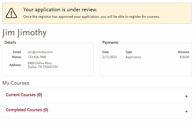 Continuing Studies Application Submitted and Application Under Review