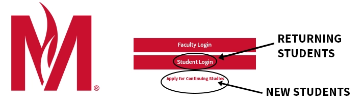 Continuing Studies login page showing Apply and Student Login options