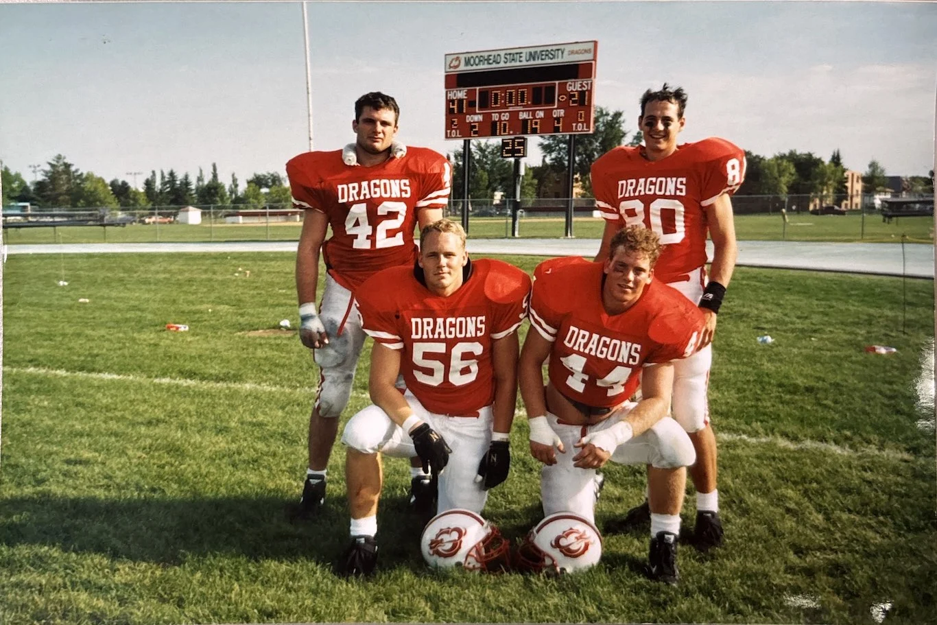 Back row, from left: #42 Sean McClinton, #80 Jeremy Newton. Front row, from left: #56 Aaron Krenz, #44 Kevin 