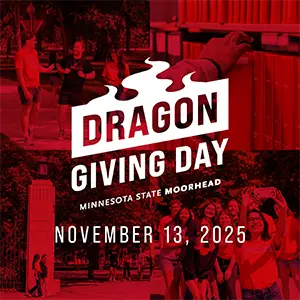 Social Media Dragon Giving Day graphic with photo collage background