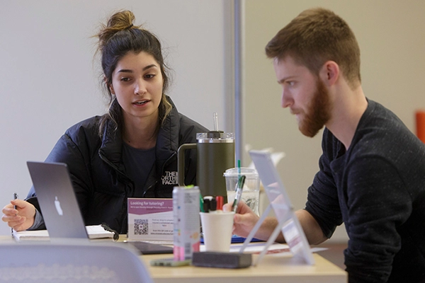 A peer tutoring another student