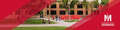 Campus mall with the MSUM letters and students